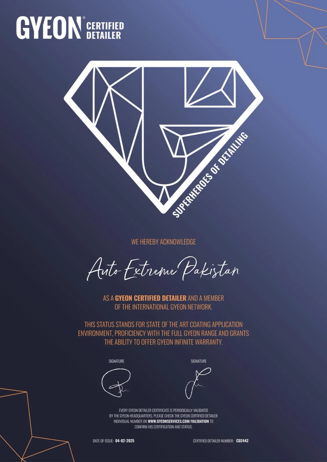 Gyeon — Authorized Detailer certificate